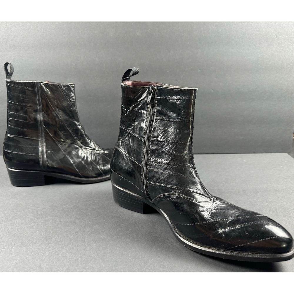 Mezlan Rochelle Men's 8.5 M Black Genuine Eel Skin Zip Boots Made in Spain